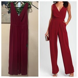 Kiska Burgundy Lace Wide-Leg Jumpsuit